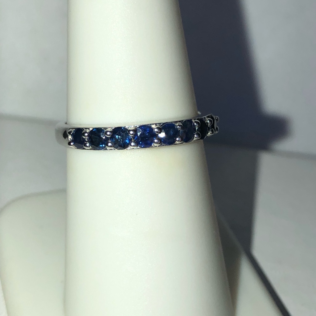 Blue Sapphire Gemstones (1.02 Cts) In Platinum Over Sterling Silver Band